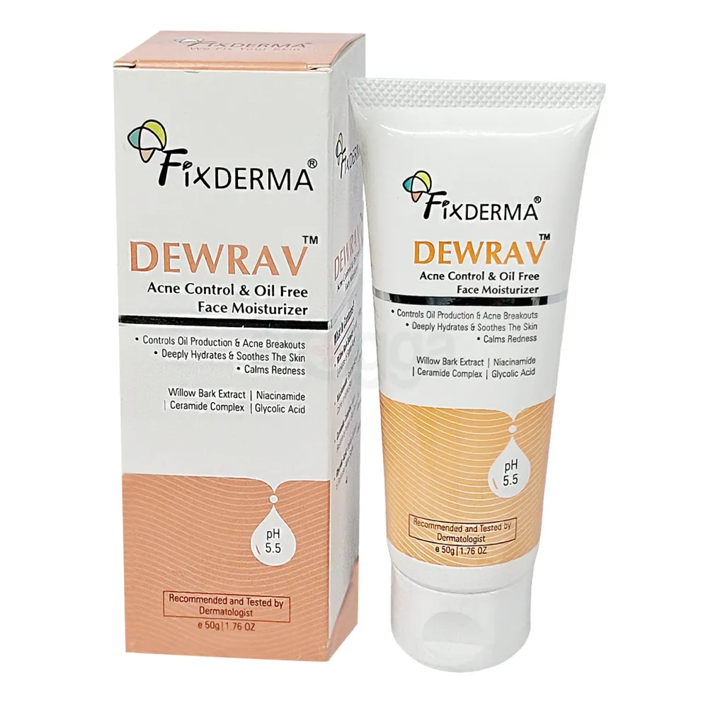 Fixderma Dewrav Acne Control & Oil Free Face Moisturizer | Non-Greasy Hydration for Acne-Prone Skin 50gm  