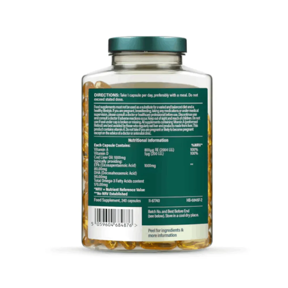 Holland & Barrett Pure Cod Liver Oil 1000mg 240 Capsules  