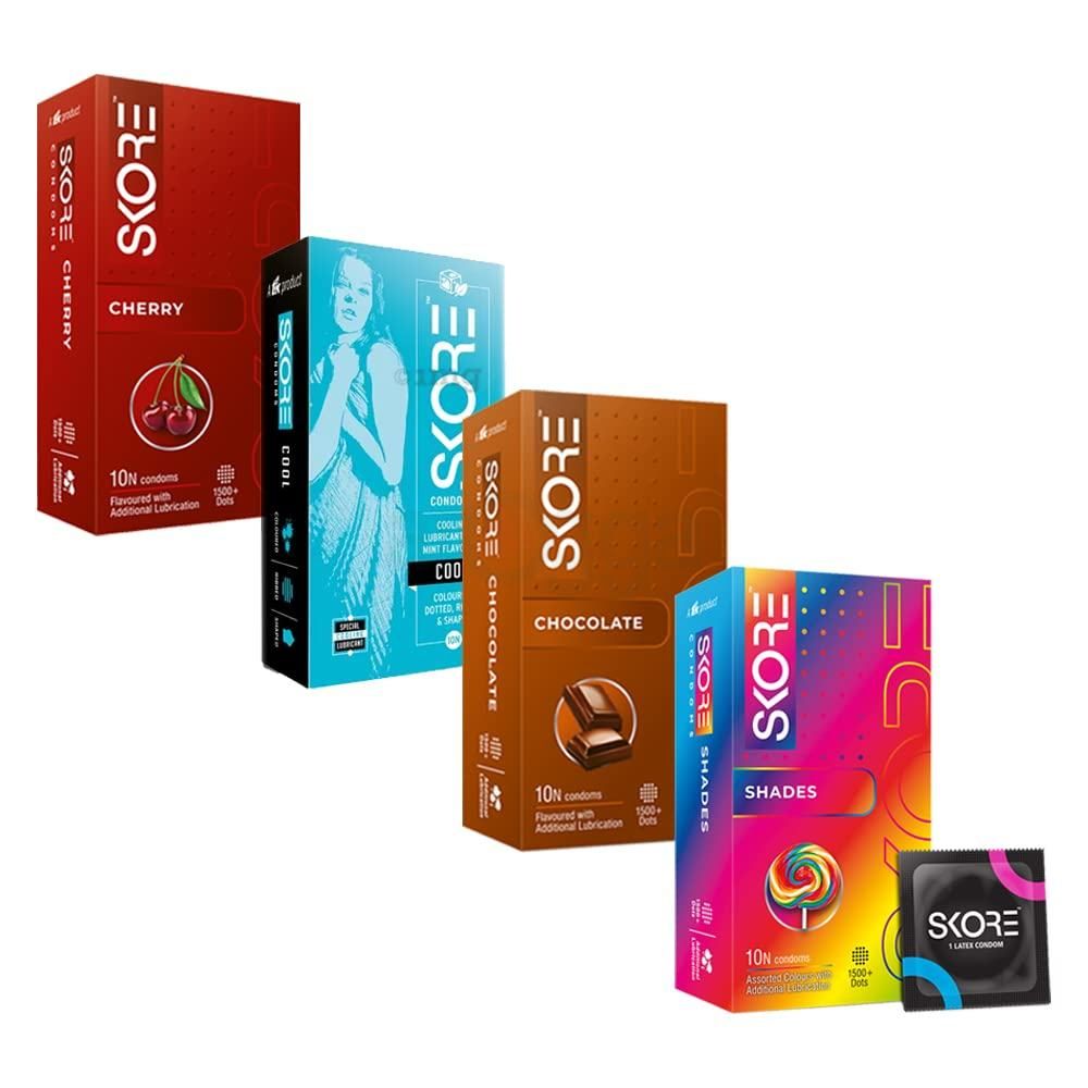 Skore Cherry Flavored 1500+ Dotted with Extra Lubrication Condom - 10pcs Pack  