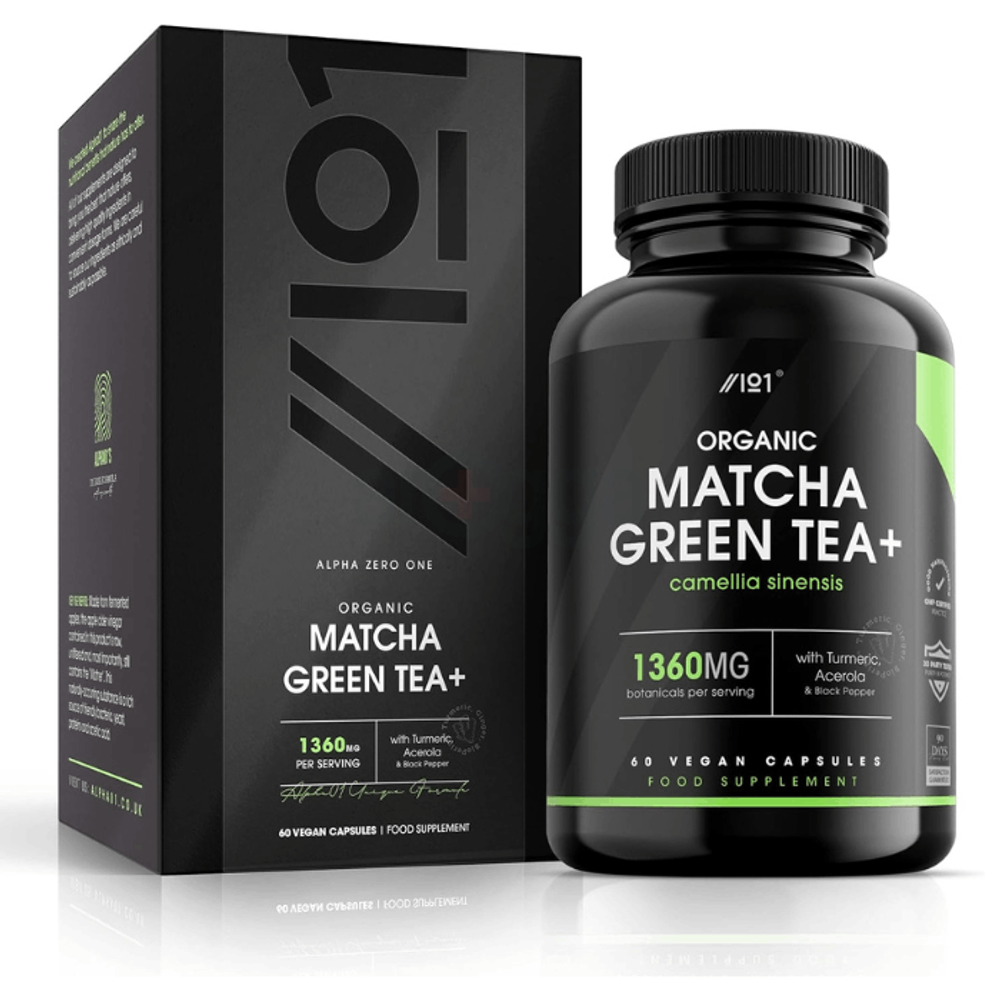 Organic Matcha Green Tea Extract 1360mg - Boosted with Turmeric, Acerola & Black Pepper, 60 Vegan Capsules  