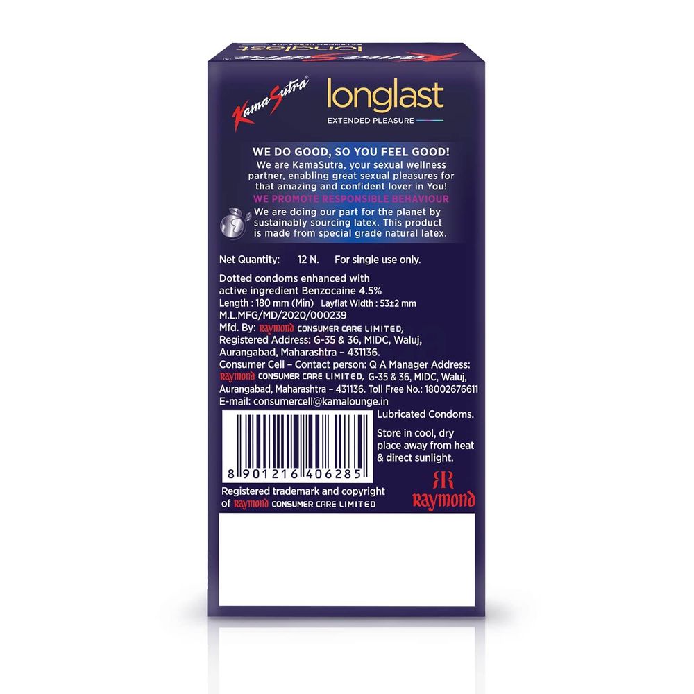 KamaSutra Longlast Climax Dotted Extended Pleasure Condoms - 12's Pack (India)  