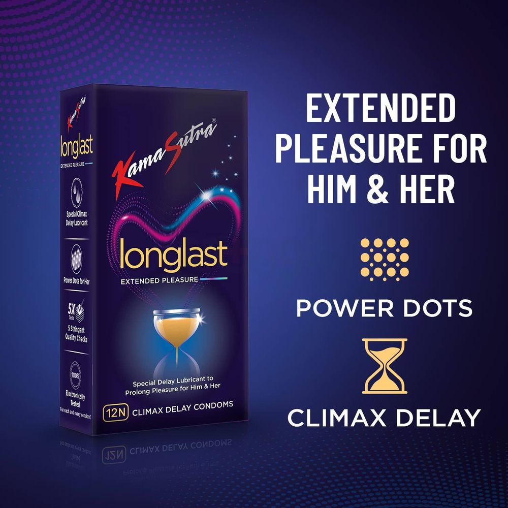 KamaSutra Longlast Climax Dotted Extended Pleasure Condoms - 12's Pack (India)  