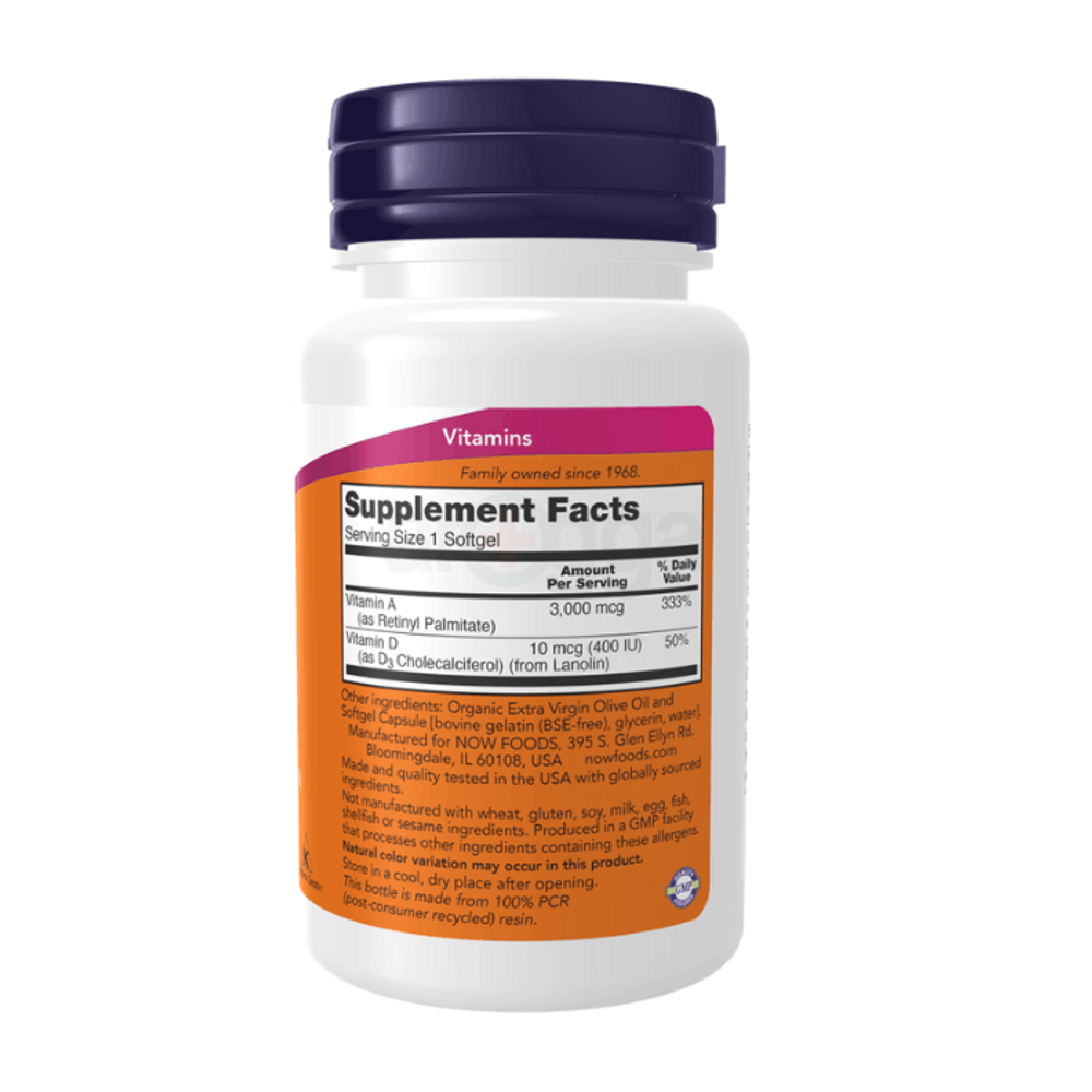 Now Foods Vitamin A & D, 10000/400, 100 Capsules  