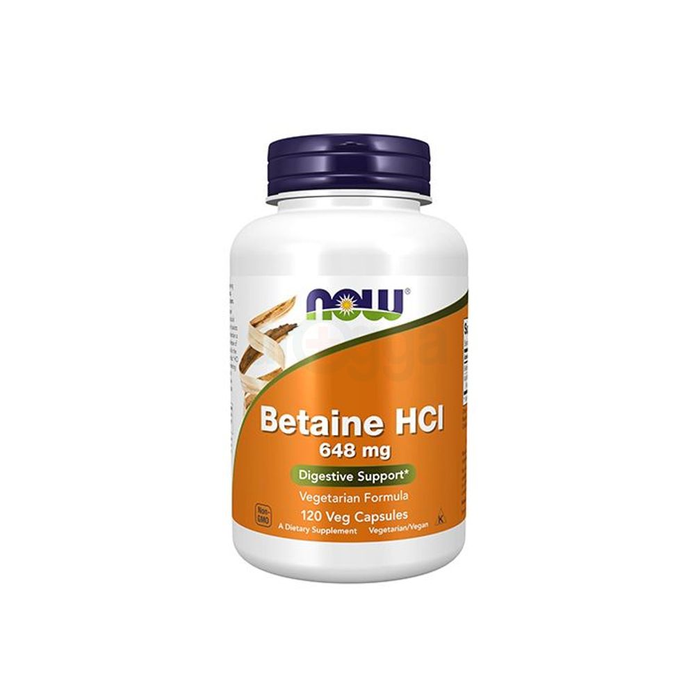 NOW Supplements, Betaine HCl 648mg, Vegetarian Formula, Digestive Support - 120 Veg Capsules  