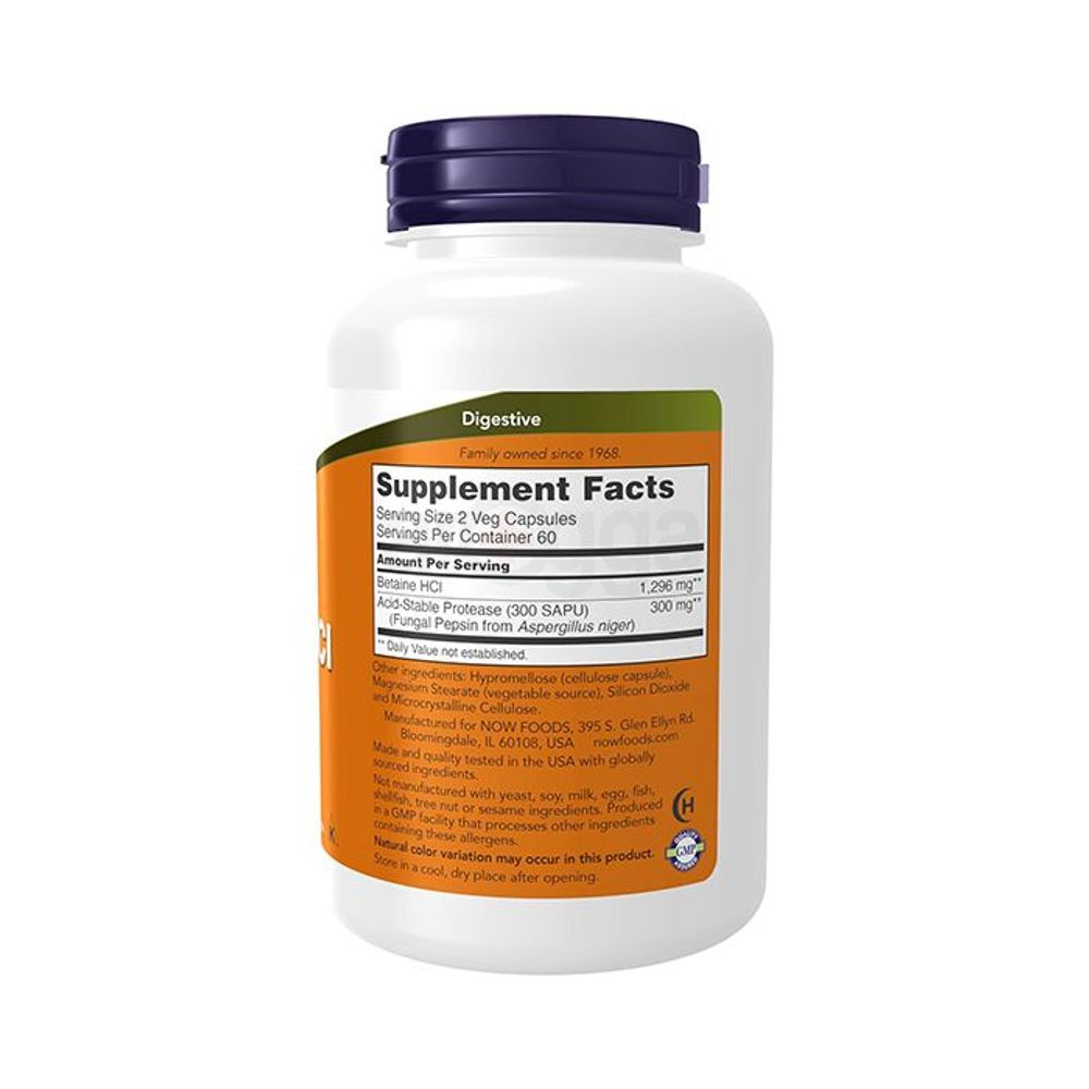 NOW Supplements, Betaine HCl 648mg, Vegetarian Formula, Digestive Support - 120 Veg Capsules  