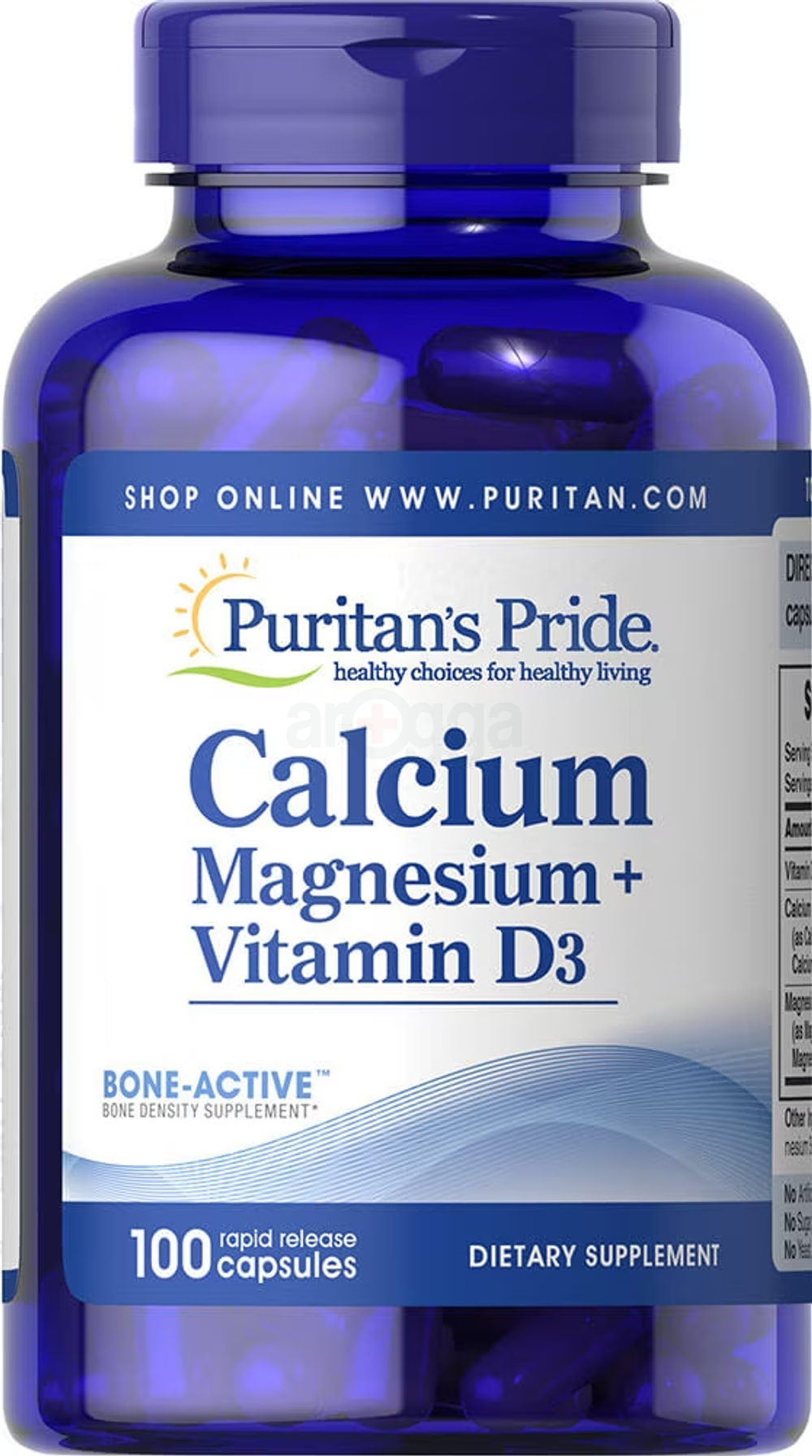 Puritan's Pride Calcium Magnesium Citrate Plus Vitamin D3 | Rapid Release Capsules | Dietary Supplement | Healthy Organic Supplement | Bone Active | Bone Density Supplement - 100 Count  