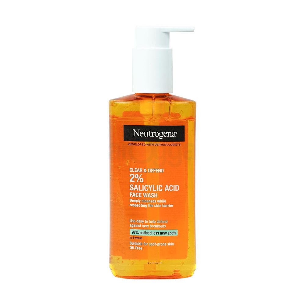 Neutrogena Clear & Defend 2% Salicylic Acid Oil Free Face Wash for Spot Prone Skin  