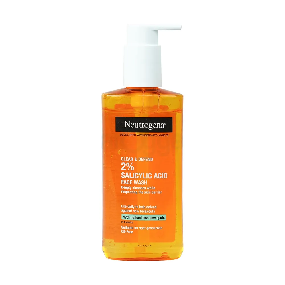 Neutrogena Clear & Defend 2% Salicylic Acid Oil Free Face Wash for Spot Prone Skin  