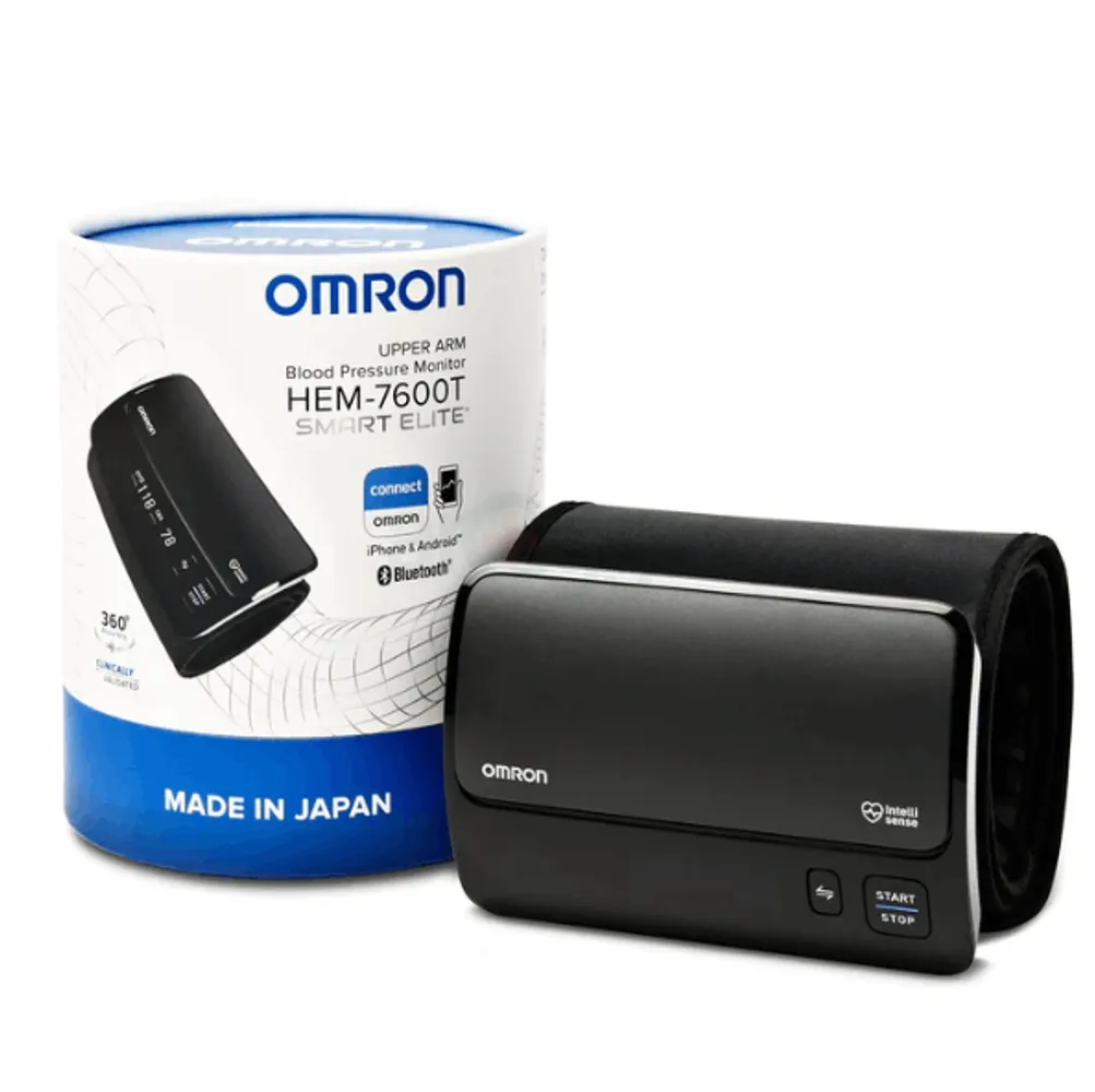 Omron Smart Elite+ HEM 7600T Tubeless 360° Accurate Digital Blood Pressure Monitor With Intellisense Technology & Intelli Wrap Cuff With Bluetooth Connectivity to Store Historic Measurements, Black  