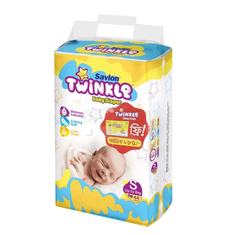 Savlon Twinkle Baby Belt Diaper Small 44 pcs and Get Twinkle baby Soap 75g  