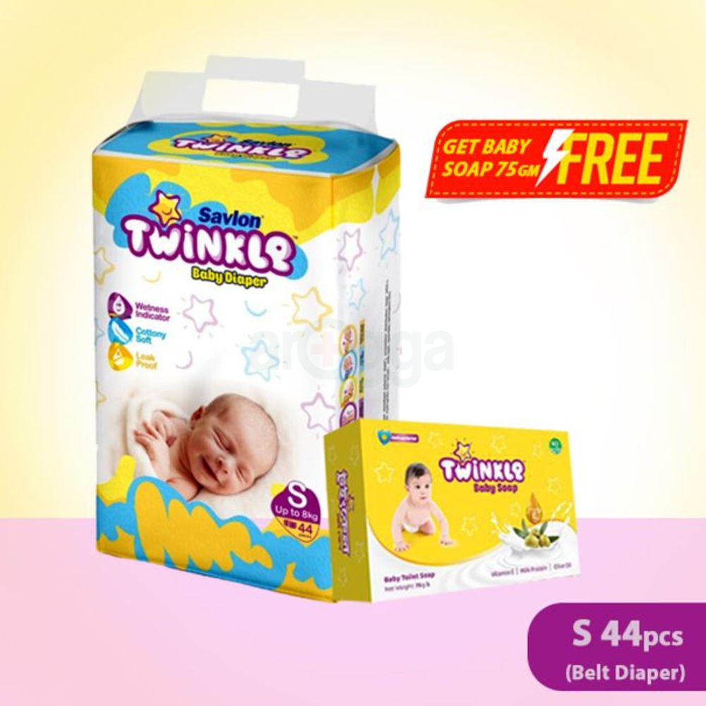 Savlon Twinkle Baby Belt Diaper Small 44 pcs and Get Twinkle baby Soap 75g  