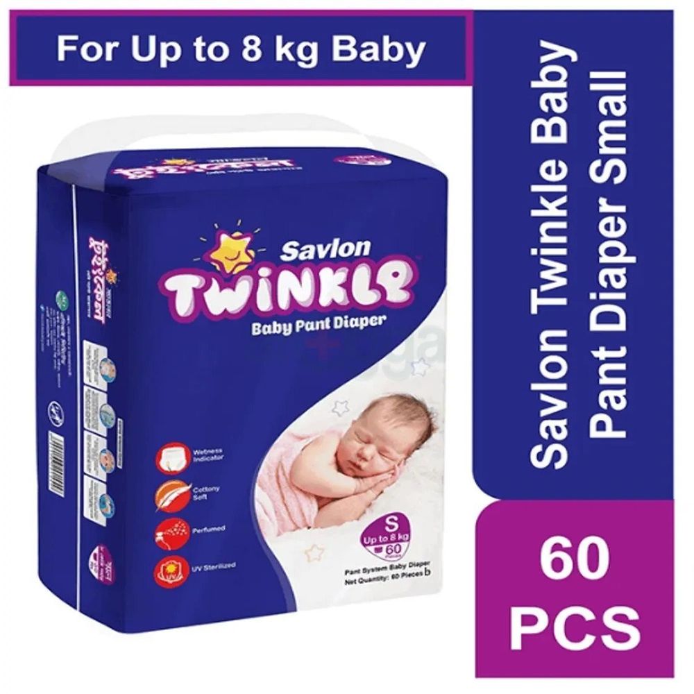 Savlon Twinkle Baby Pant Diaper Small 60 pcs (Upto 8kg)  