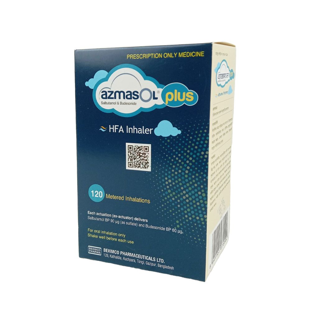 Azmasol Plus HFA 90mcg+80mcg/puff Inhaler - Arogga Online Pharmacy