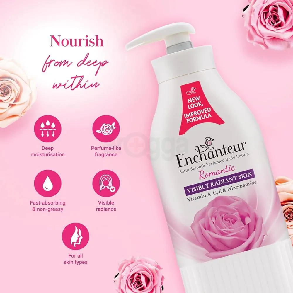 Enchanteur Romantic Satin Smooth Perfumed Lotion with Vitamin A, C, E & Niacinamide  