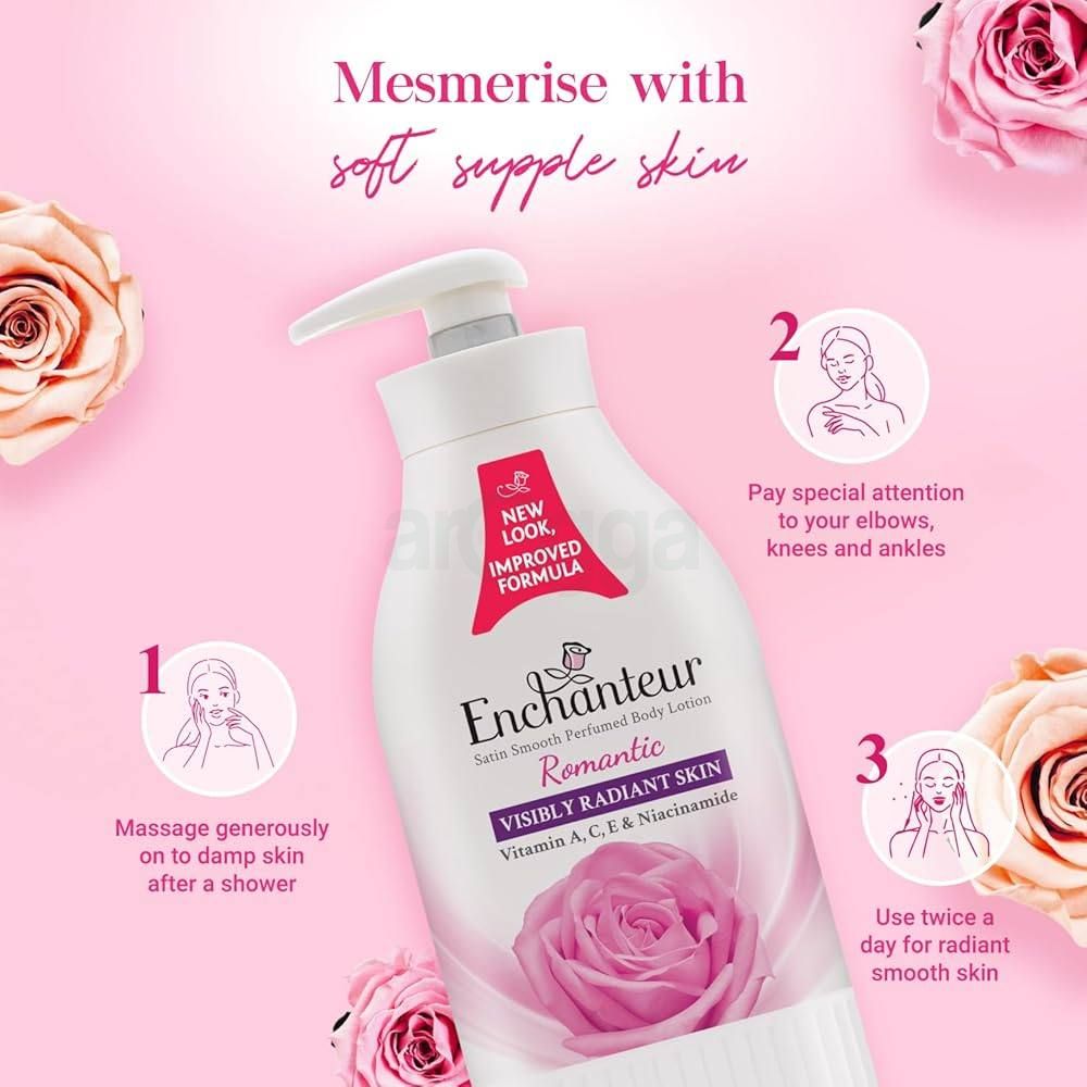 Enchanteur Romantic Satin Smooth Perfumed Lotion with Vitamin A, C, E & Niacinamide  