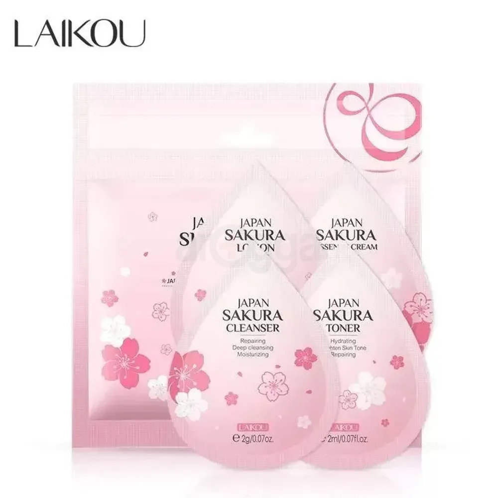 LAIKOU Japan Sakura Skin Care Set (Cleanser, Toner, Lotion & Essence Cream)  