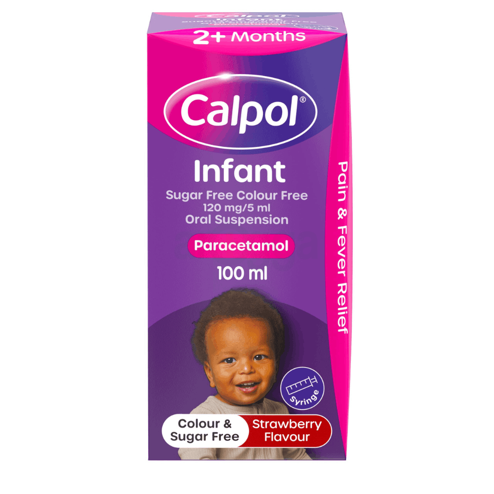 Calpol Infant Sugar Free Colour Free Oral Suspension Medication, Strawberry Flavour, 100ml 120mg/5ml oral_suspension