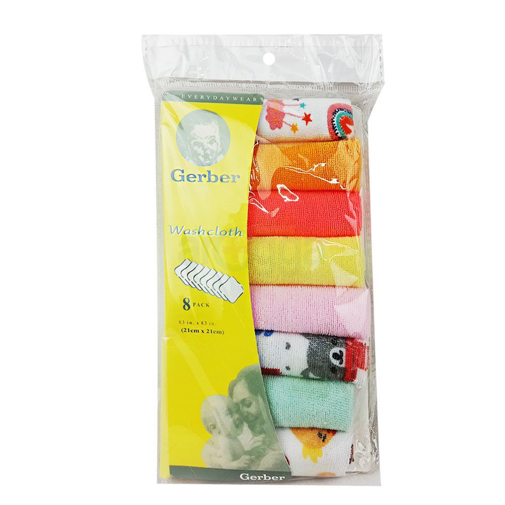 Gerber Hosiery Soft Cotton Napkin Wash Cloth Face Towels for Newborn - Pack of 8 Pieces (Multicolor)  