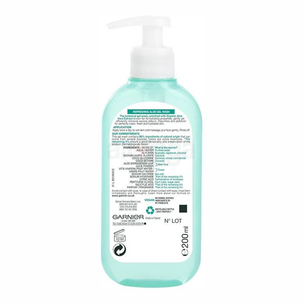 Garnier Skin Active Aloe Refreshing Gel Wash for Normal to Combination Skin  