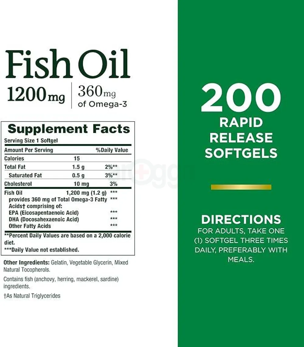 Nature's Bounty Fish Oil 360mg of Omega-3 200 Capsules  