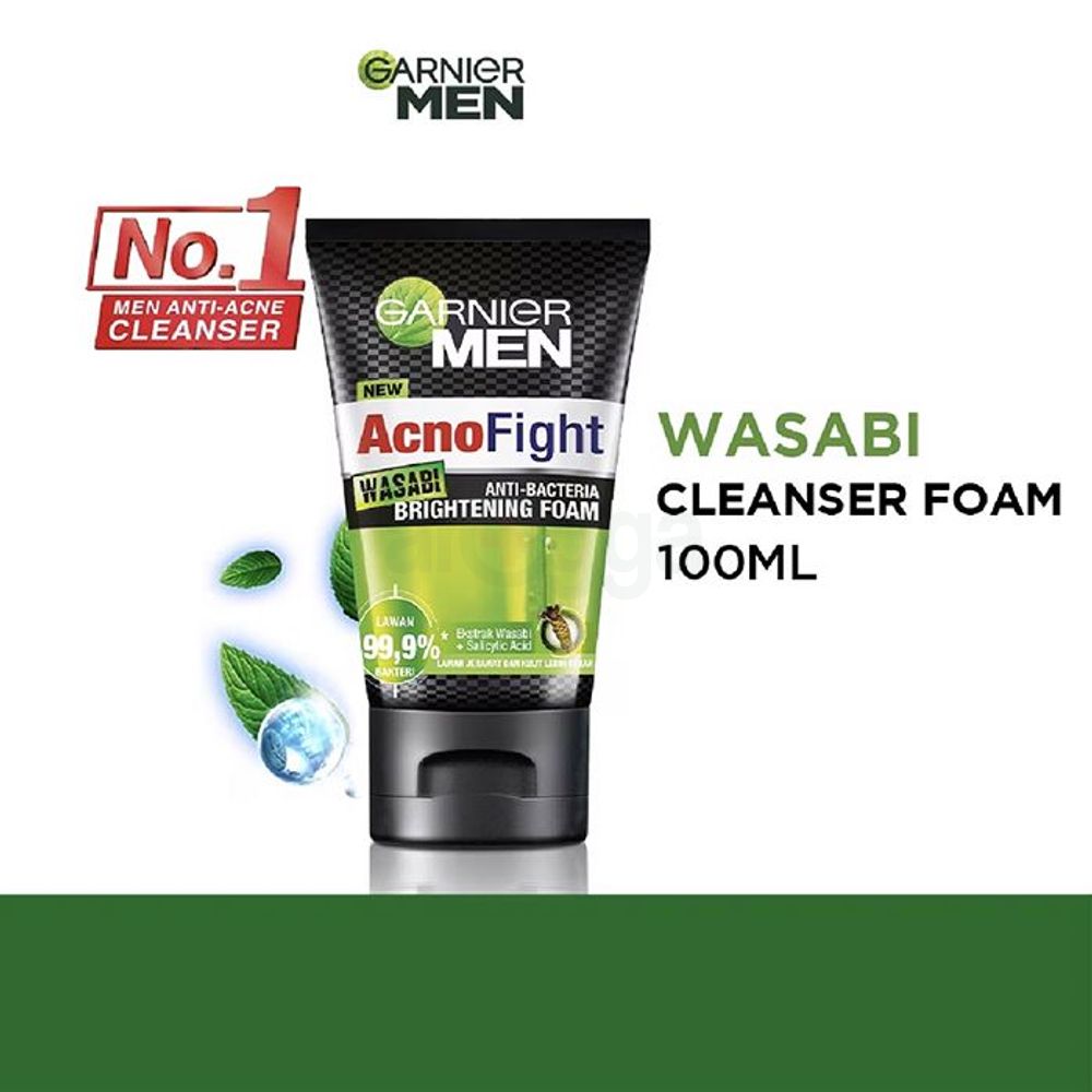 Garnier Men Acno Fight Anti Bacteria Brightening Foam with Ekstrak Wasabi & Salicylic Acid  