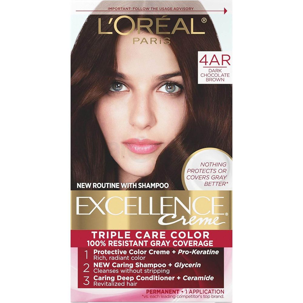 Loreal Paris Excellence Creme Permanent Triple Care Hair Color, 4AR Dark Chocolate Brown  