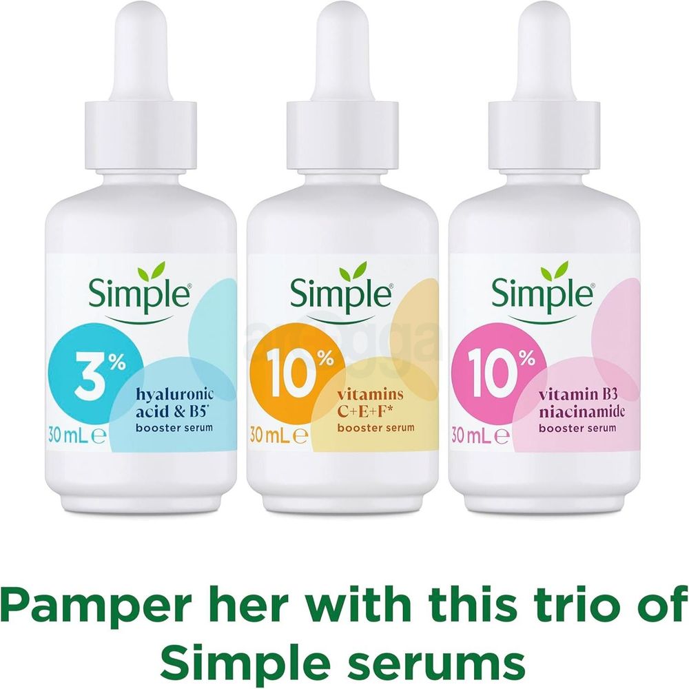Simple SkinKind Collection Booster Serum Gift Set (3% Hyaluronic Acid+B5, 10% VitaminC+E+F & 10% Vitamin B3 Niacinamide)  