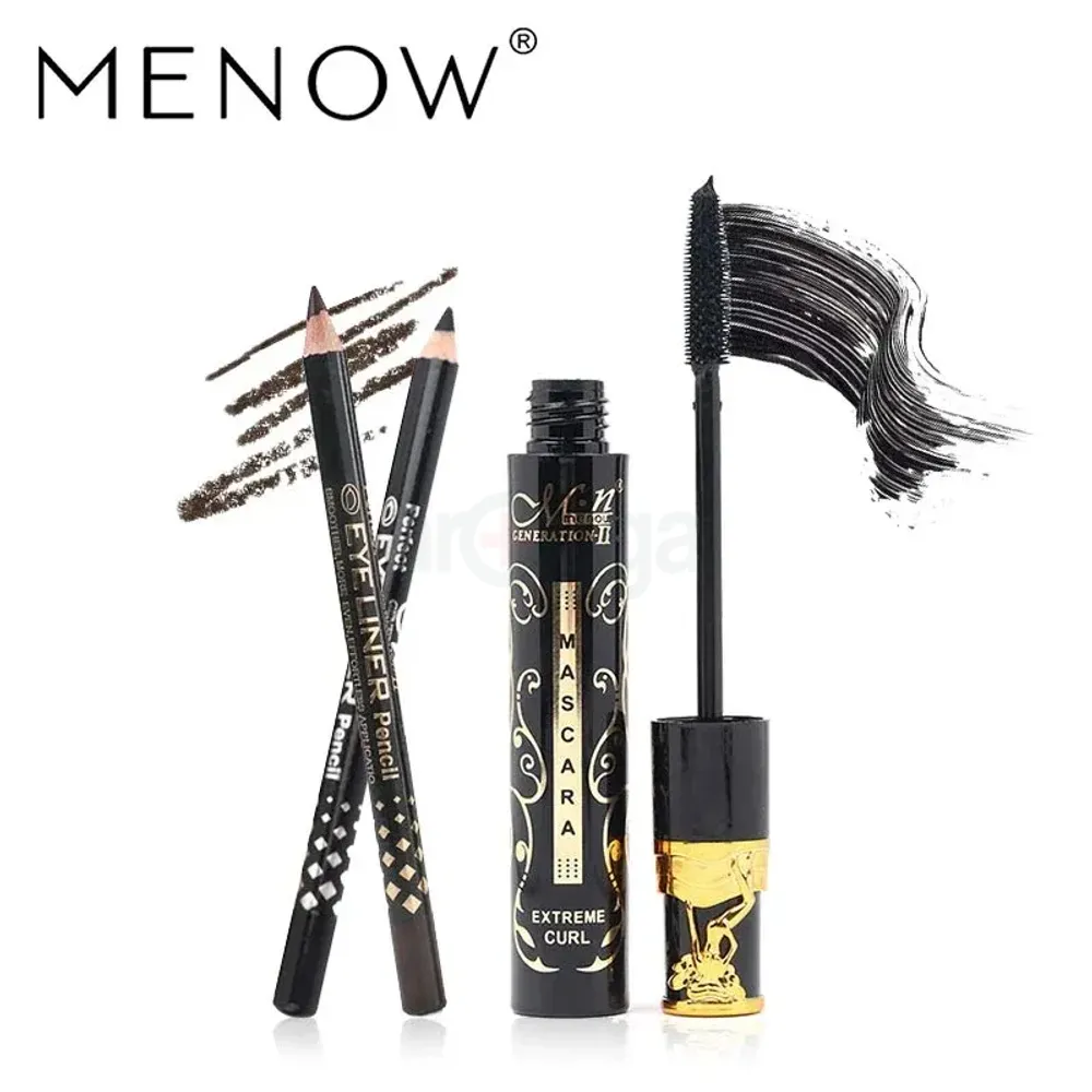 Menow Generation 2 Extreme Curl Mascara With 2 Eyeliner Pencils (Brown & Black)  