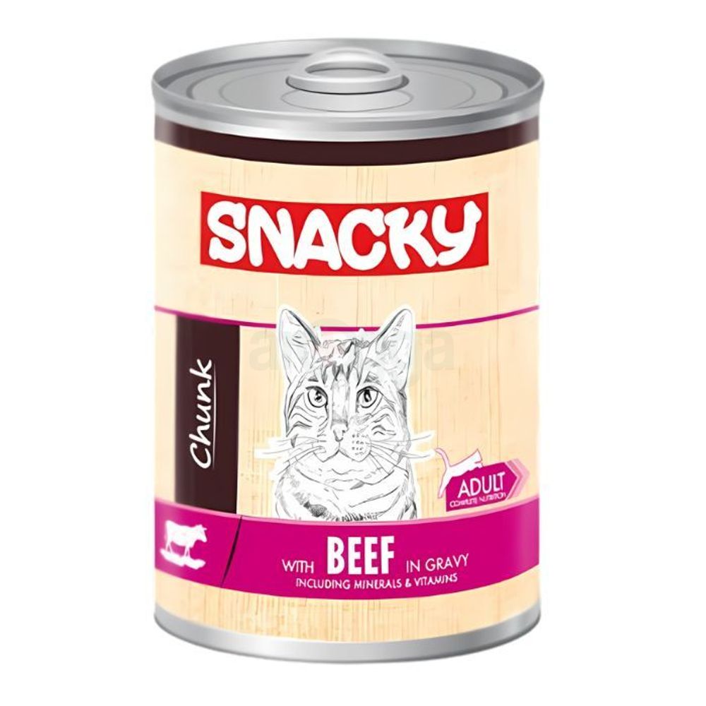 Snacky Chunk Adult Can Cat Food Beef in Gravy 400gm  
