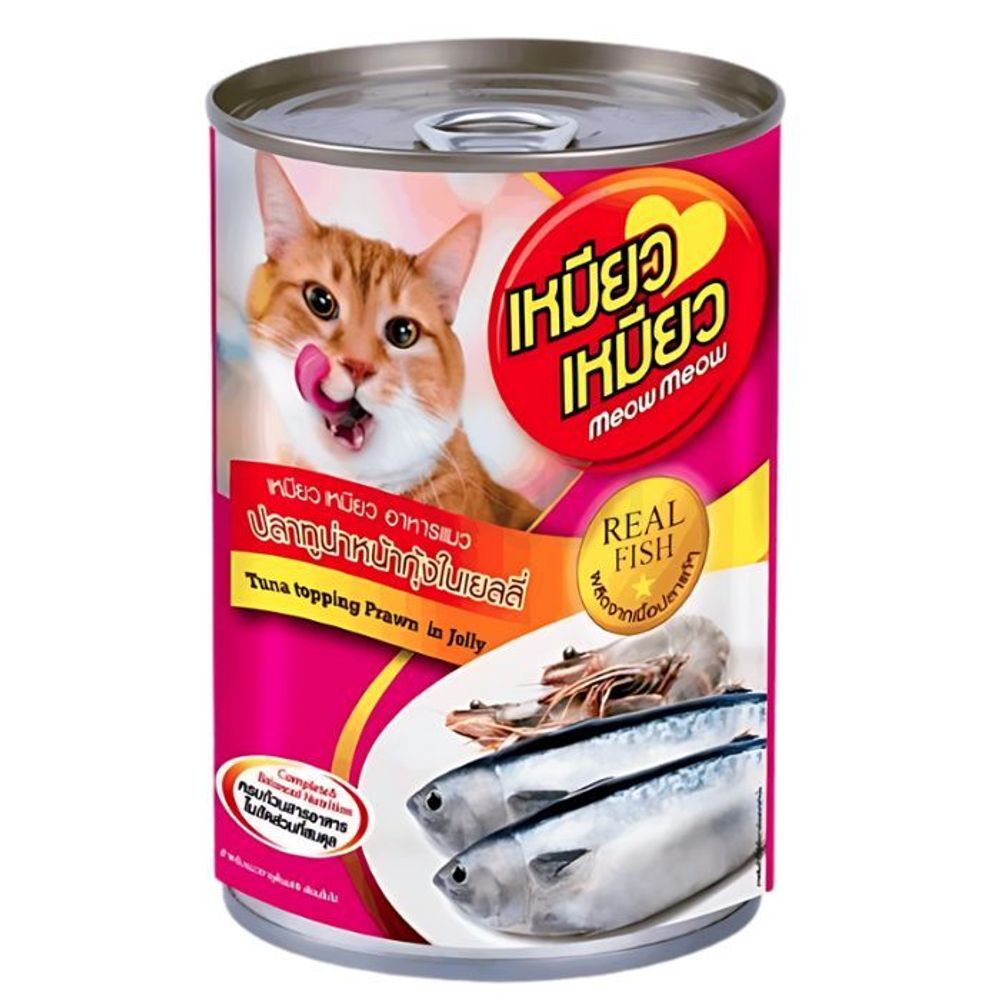 Meow Meow Cat Food Real Fish Tuna Topping Prawn In Jelly - 400g Can  