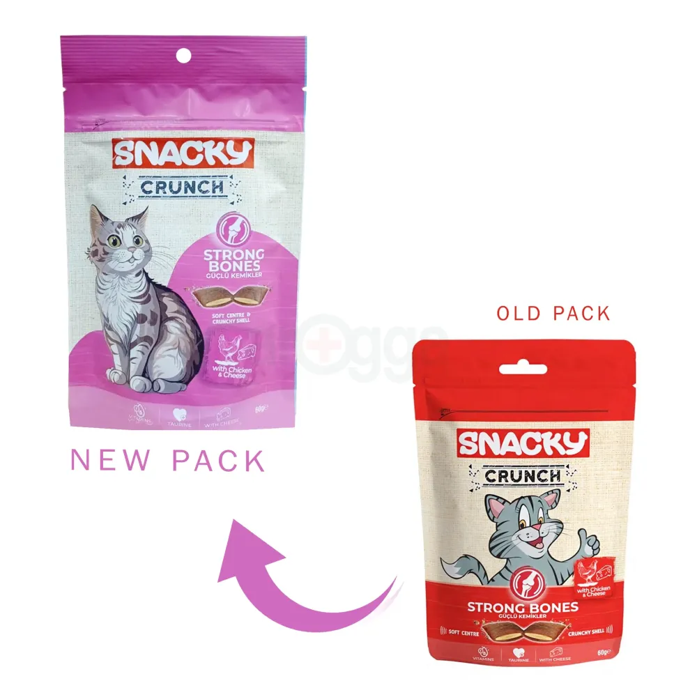 Snacky Crunch Dry Cat Treat Strong Bones - Chicken & Cheese - 60gm Pouch  