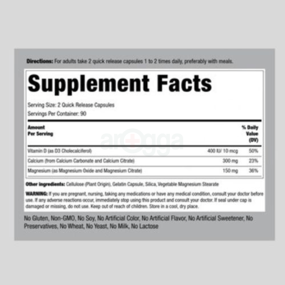 Piping Rock Calcium & Magnesium Citrate Plus D3 (180 Capsules)  