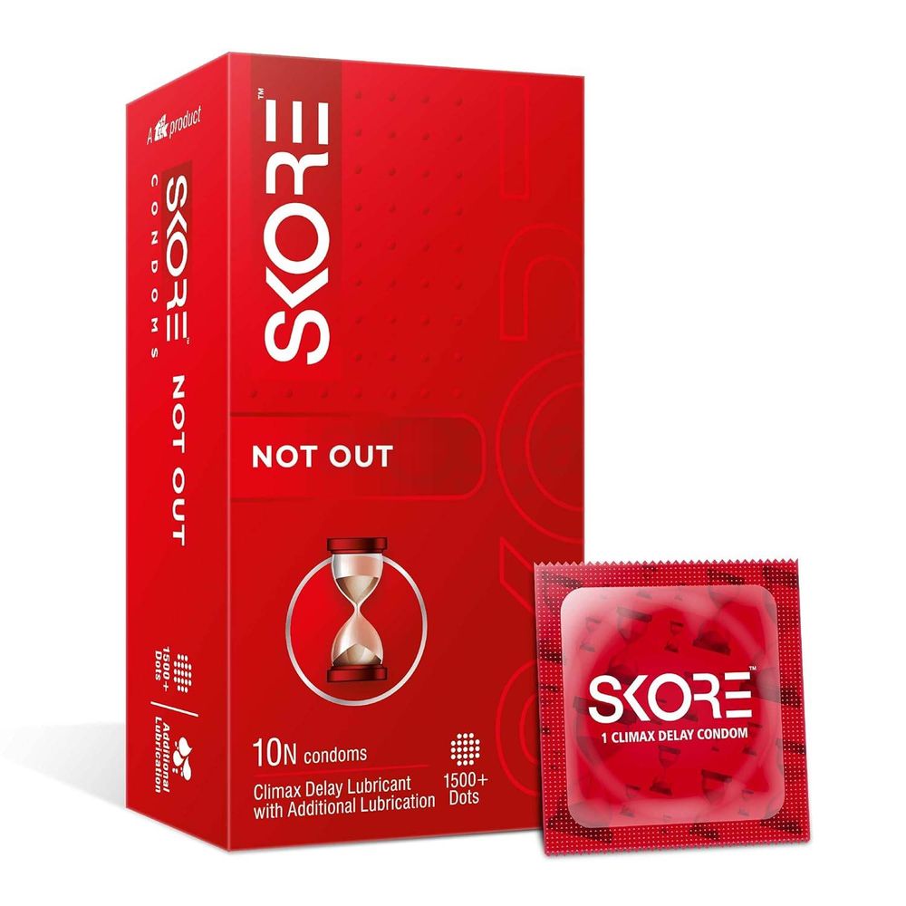 Skore Not Out Climax Delay Dotted Condoms - 10pcs Pack (Made in India)  