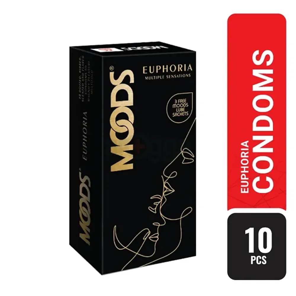 Moods Euphoria Multiple Sensation Dotted, Ribbed, Flared and Scented Condom - 10's Pack (India)  