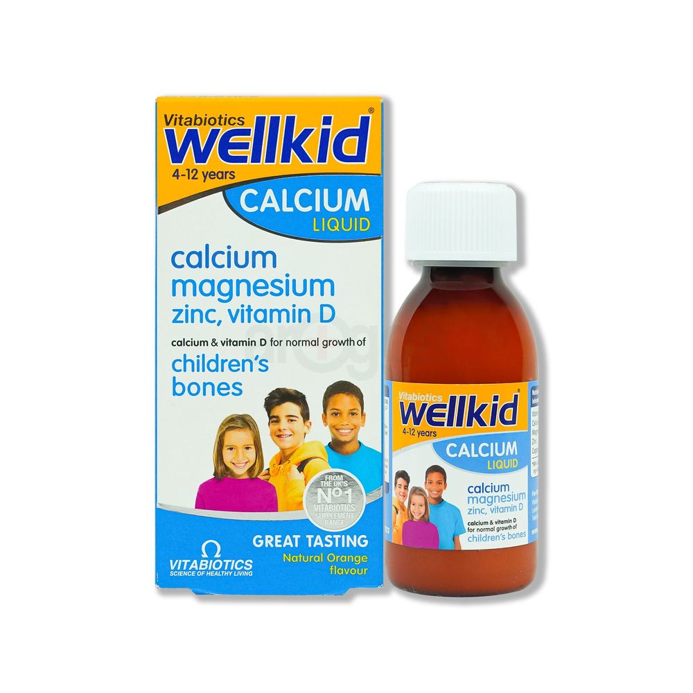 Vitabiotics Wellkid Calcium Liquid, Natural Orange Flavor, 4 to 12 years  