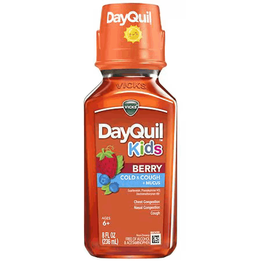 Vicks DayQuil Children's, Nighttime Cold & Cough Multi-Symptom Relief, Relieves Sneezing, Mucus, Cough, Berry Flavor, 8 Fl Oz  