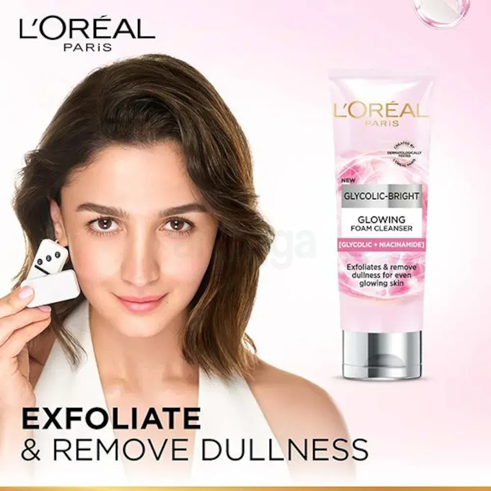 Loreal Paris Glycolic Bright Glowing Foam Cleanser with Glycolic Acid & Niacinamide  