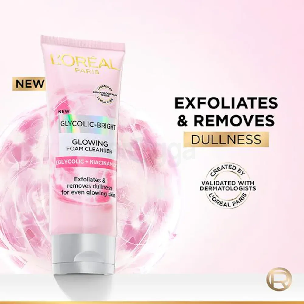 Loreal Paris Glycolic Bright Glowing Foam Cleanser with Glycolic Acid & Niacinamide  
