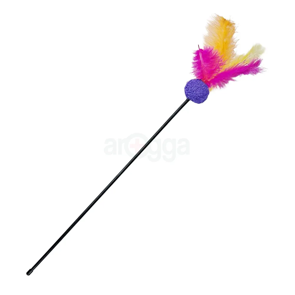 Cat Toy Stick Feather Ball - (Available Colors) Piece  