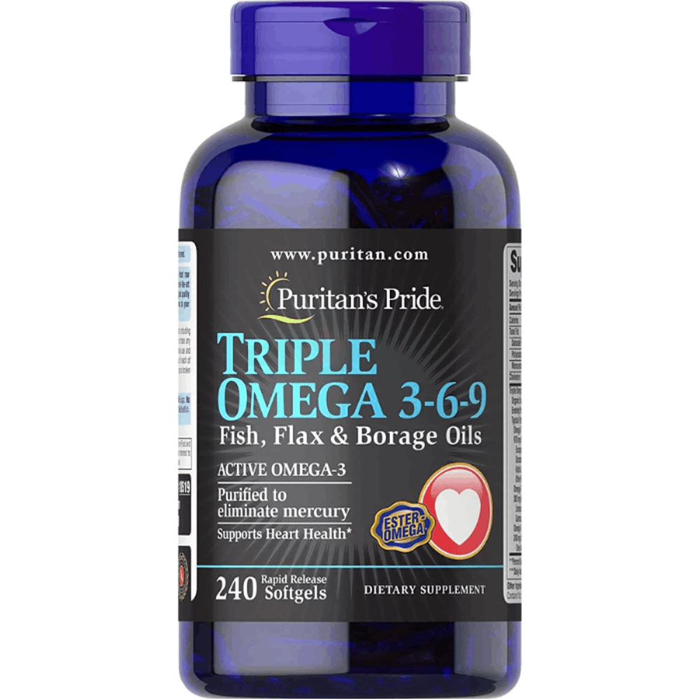 Puritan's Pride Triple Omega 3-6-9 Fish Flax & Borage Oils 240 Softgels  