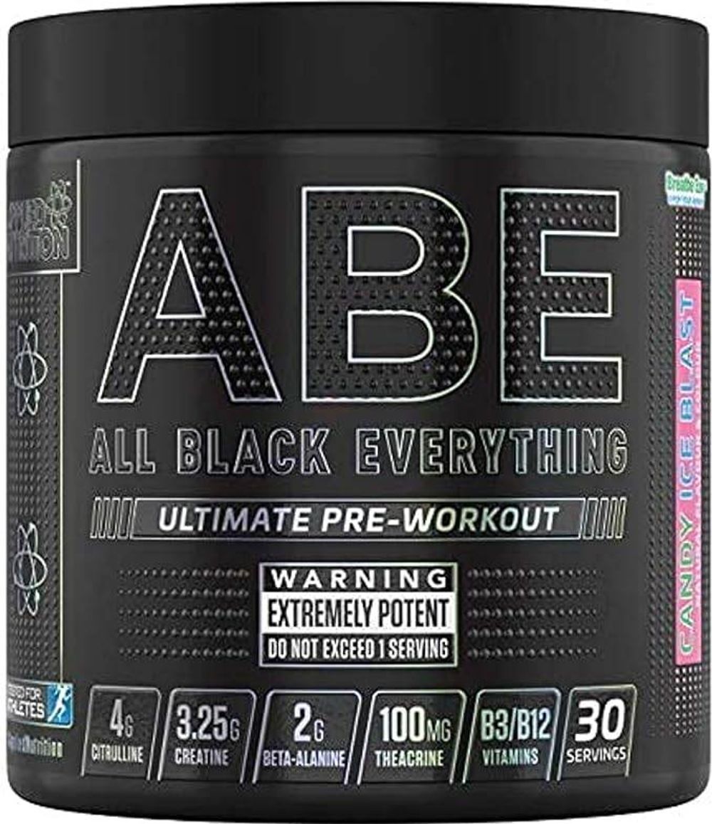 Applied Nutrition ABE All Black Everything Pre Workout Powder Energy, Physical Performance with Citrulline, Creatine, Beta Alanine, Caffeine, VIT B Complex, 315g, 30 Servings (Candy Ice Blast)  