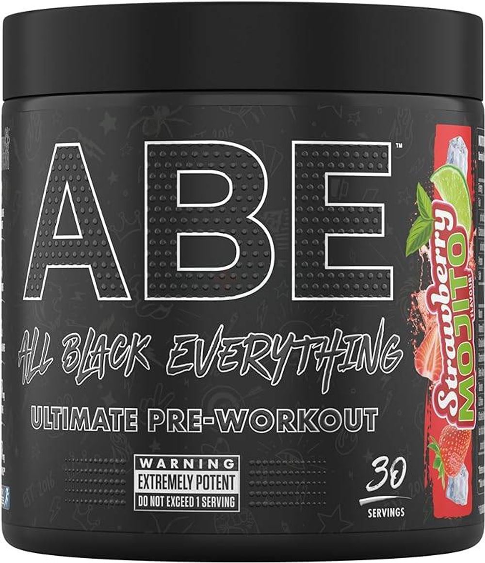 Applied Nutrition ABE All Black Everything Pre Workout Powder Energy, Physical Performance with Citrulline, Creatine, Beta Alanine, Caffeine, VIT B Complex, 315g, 30 Servings (Strawberry Mojito)  