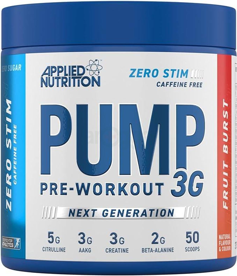 Applied Nutrition Pump Zero Pre Workout - Zero Stim, Caffeine Free, Energy & Performance (375g - 25 Servings) (Fruit Burst) Fruit Burst Powder