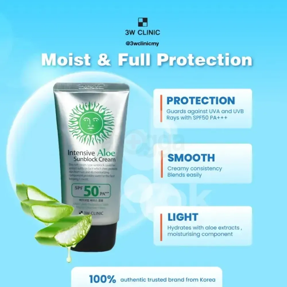 3W Clinic Intensive Aloe Sunblock Cream with SPF50+ PA+++ 70ml  