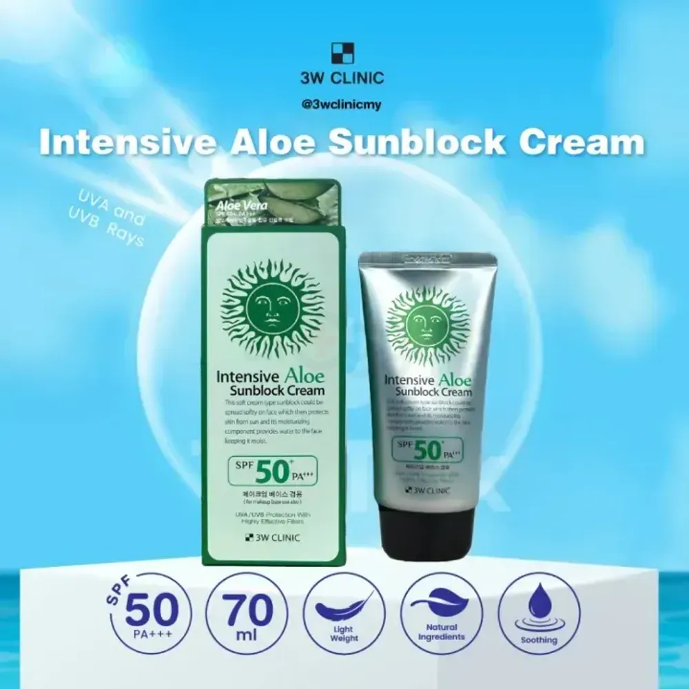 3W Clinic Intensive Aloe Sunblock Cream with SPF50+ PA+++ 70ml  