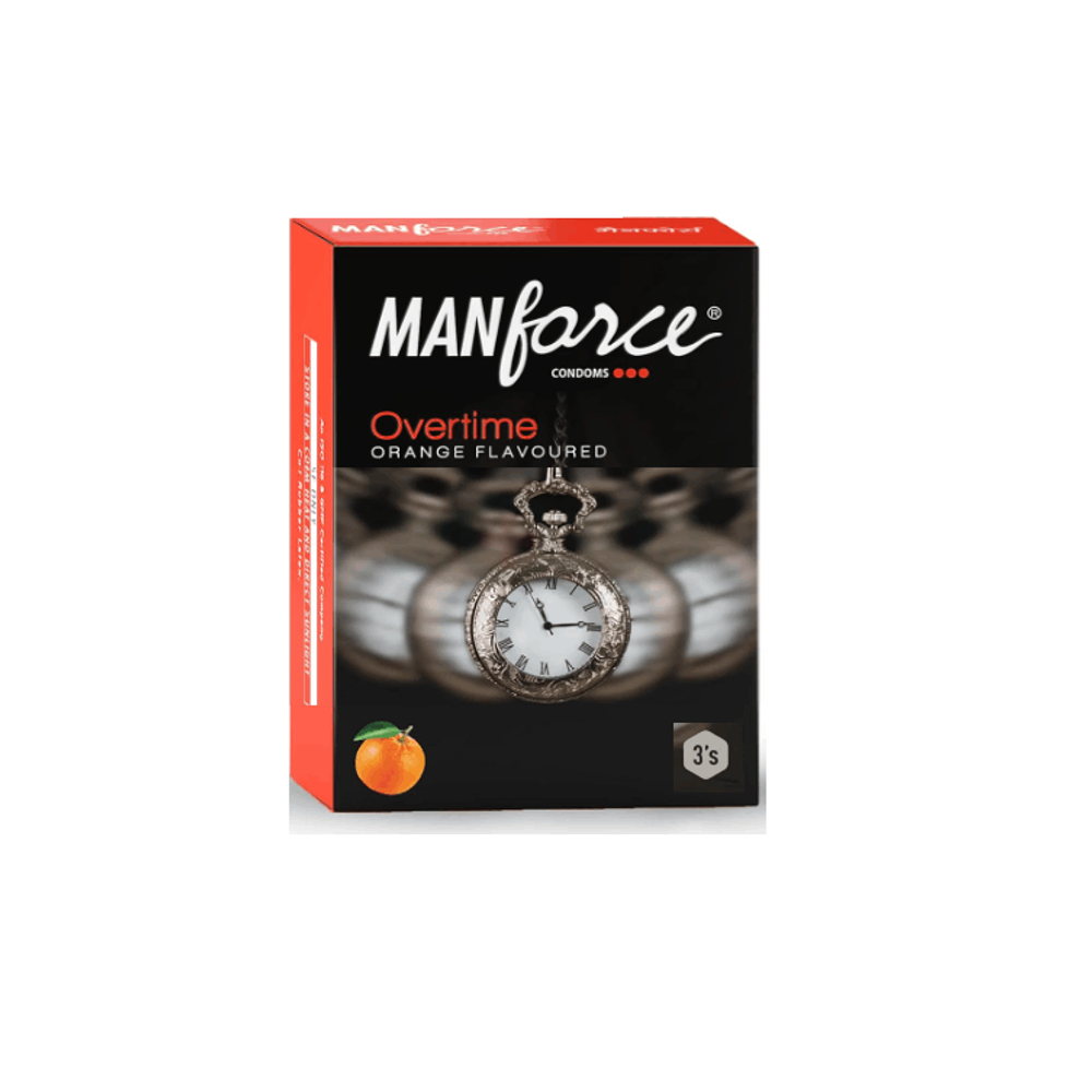 Manforce Overtime Orange Flavoured 3in1 (Ribbed, Contour, Dotted) Condoms - 3pcs Pack (Made in India)  