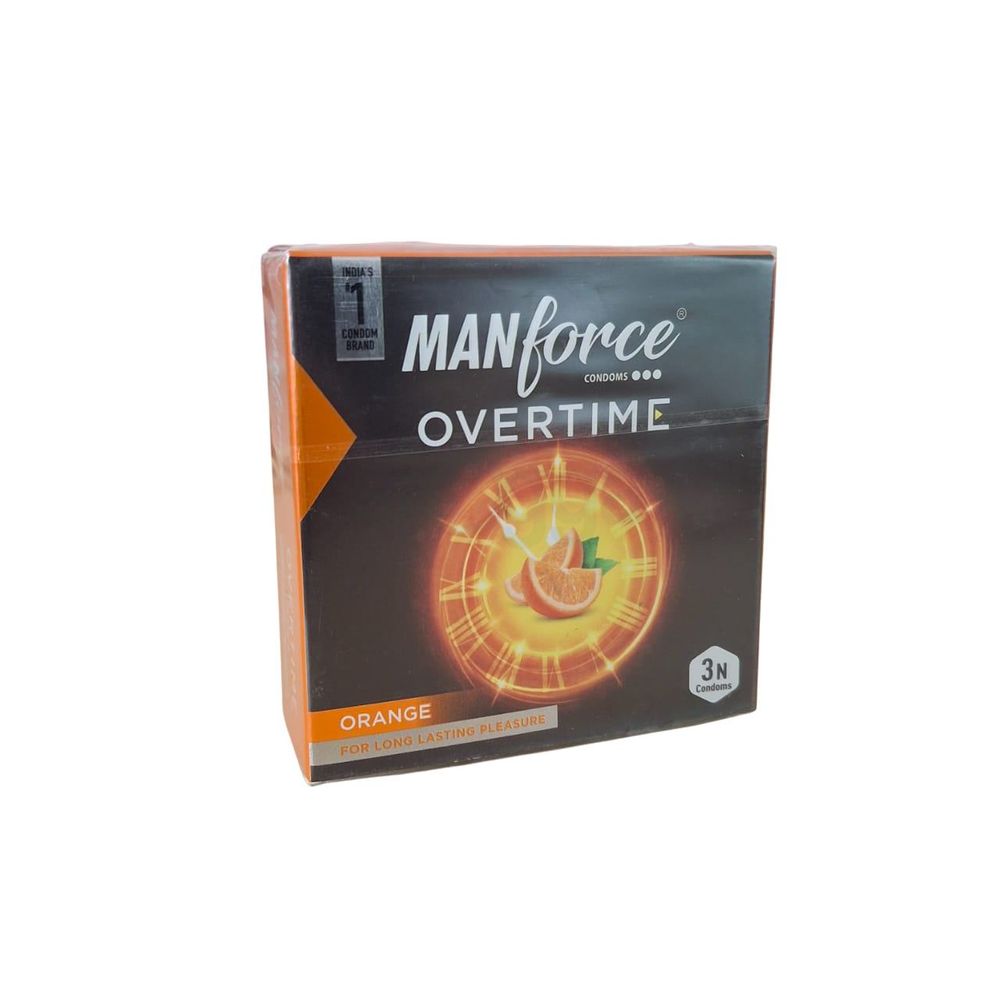 Manforce Overtime Orange Flavoured 3in1 (Ribbed, Contour, Dotted) Condoms - 3pcs Pack (Made in India)  