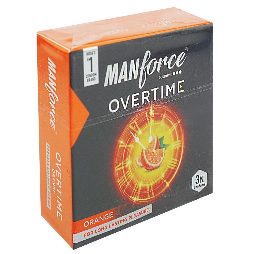 Manforce Overtime Orange Flavoured 3in1 (Ribbed, Contour, Dotted) Condoms - 3pcs Pack (Made in India)  