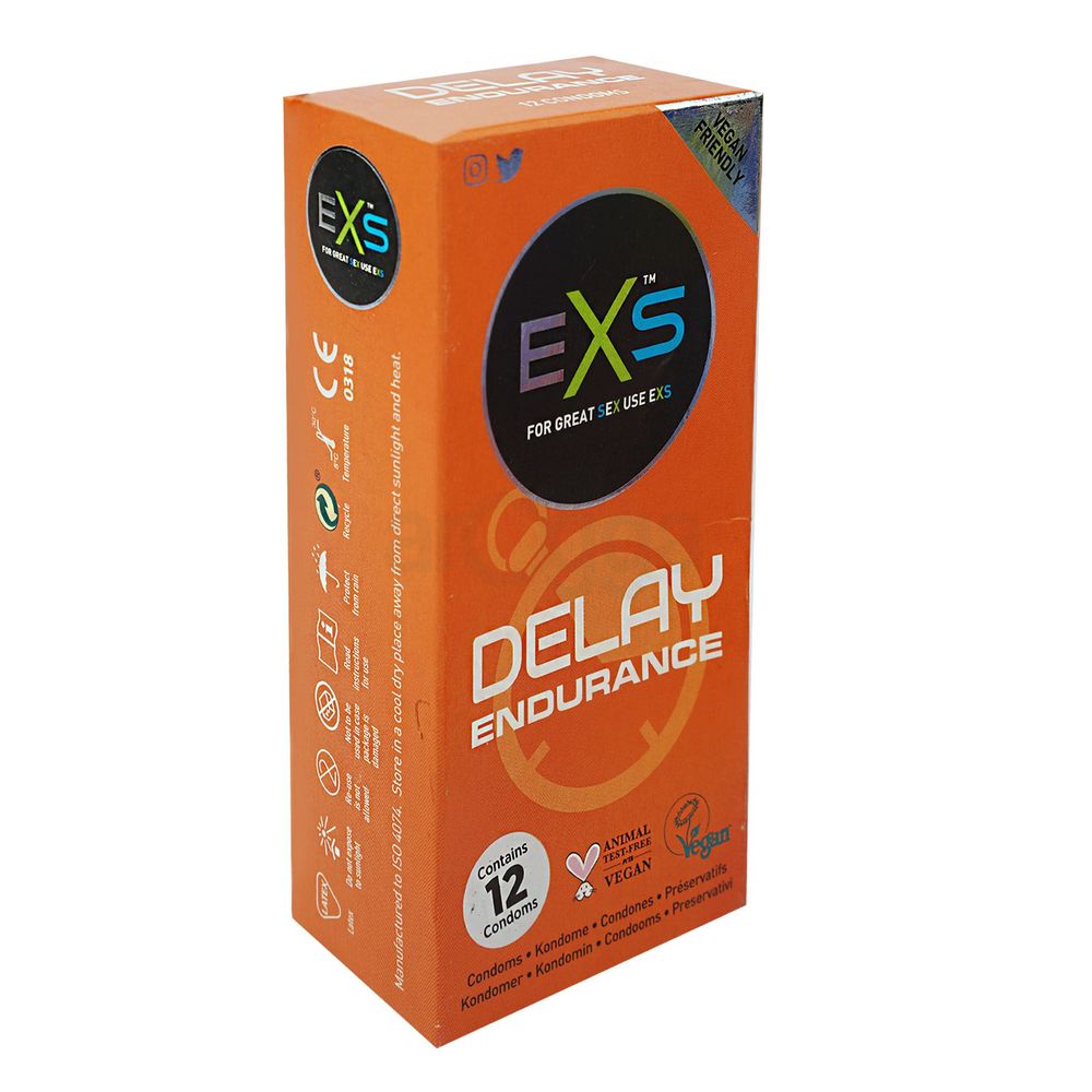 EXS | Delay Condoms | Natural Latex & Silicone Lubricated | Vegan 12's Pack  