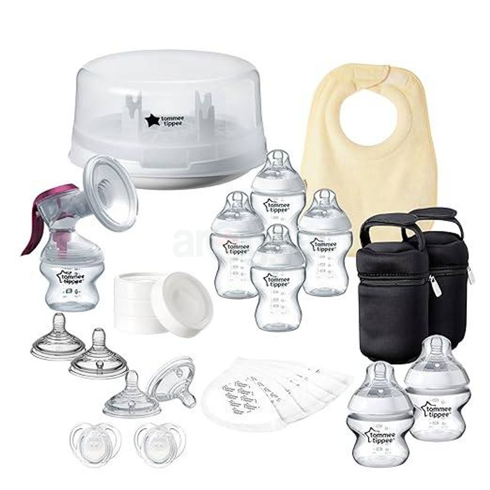 Tommee Tippee Closer to Nature Manual Breast Pump Kit (Handy Sterilizer Box, 150ml Bottle, Milk Storage Lid and Disposable Breast Pads)  